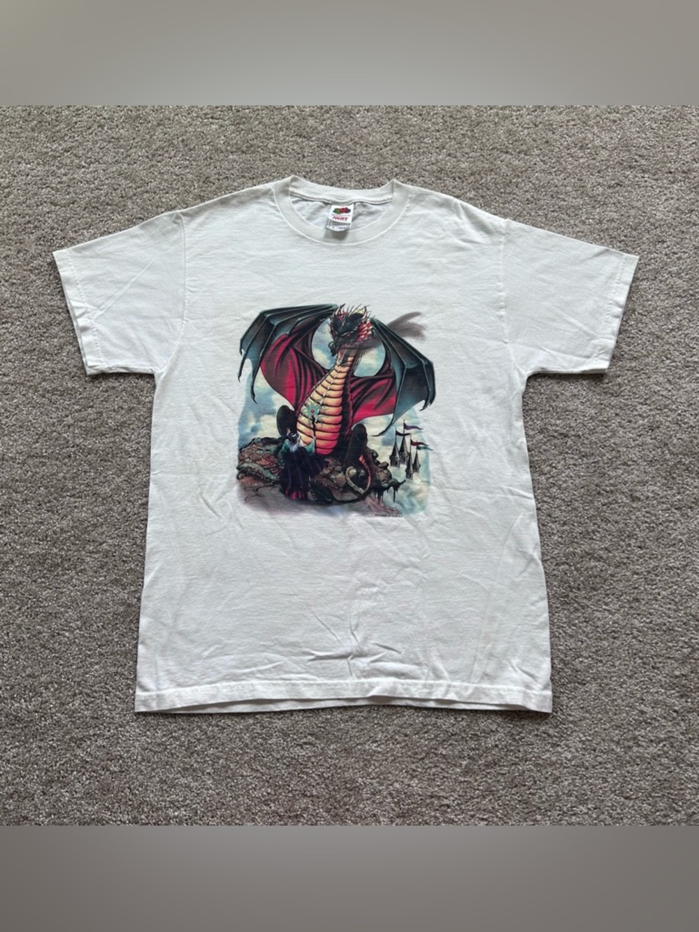 Vintage 90s Wildside Wizard Dragon T-Shirt Fruit of the Loom Heavy Cotton Size M